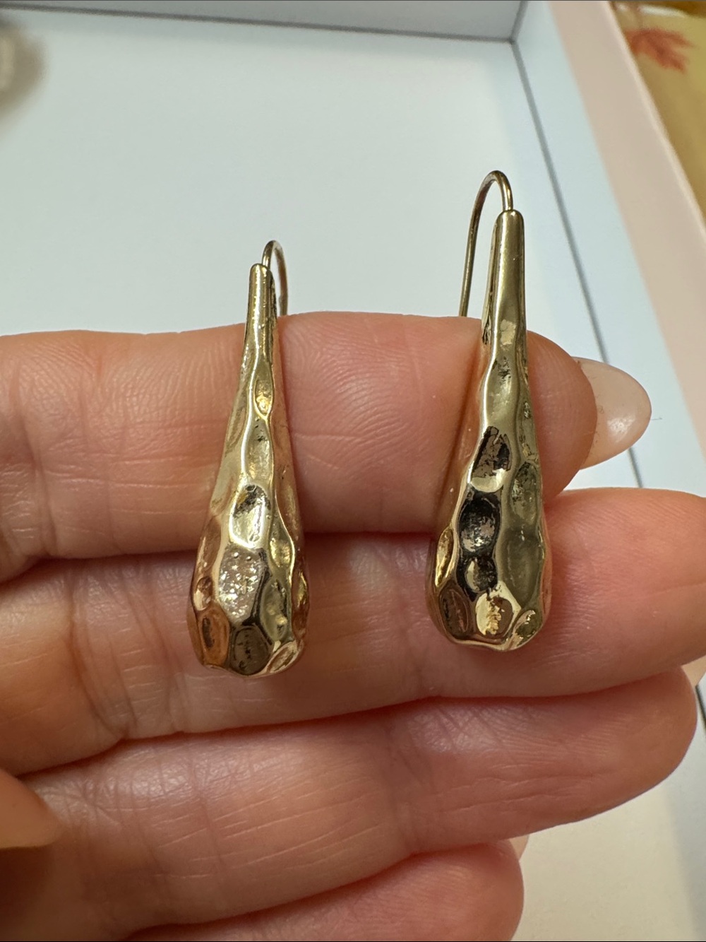 Gold-Tone Hammered Teardrop Dangle Earrings